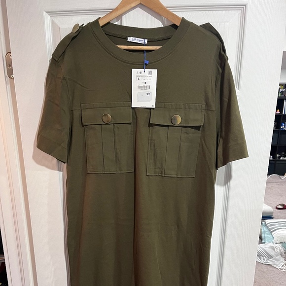 Zara army green tshirt dress with gold detail - Picture 1 of 5